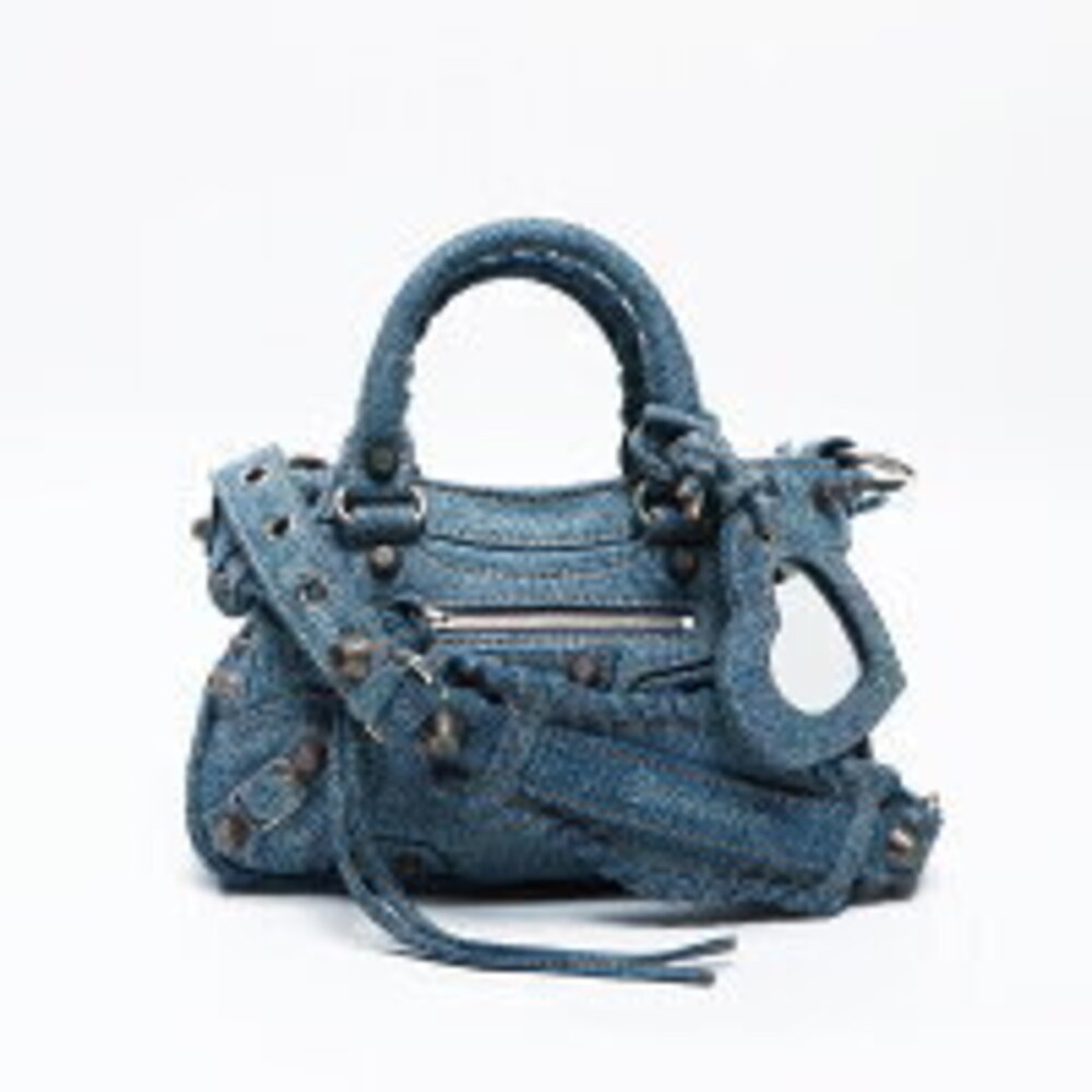 Balenciaga Le Cagole XS Denim Giant Shoulder Bag Navy Blue - Picture 2 of 13